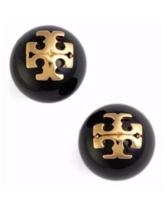 Tory Burch Jewelry - Tory Burch Evie gold logo black pearl earrings